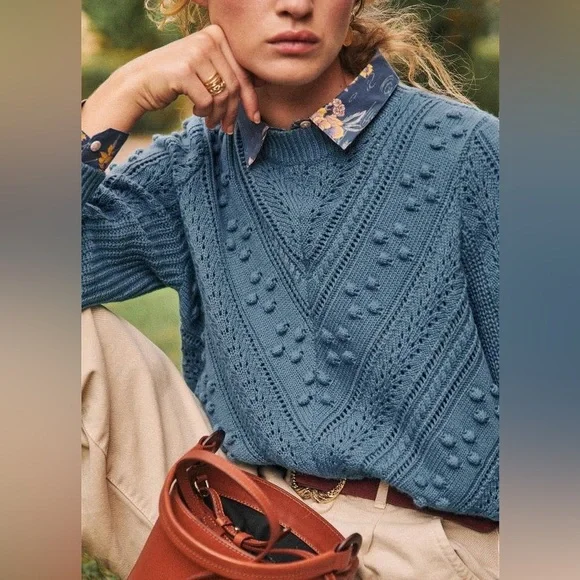 Sézane Solal Jumper / Sweater in Vintage Blue with Bobble Design - Picture 2 of 11